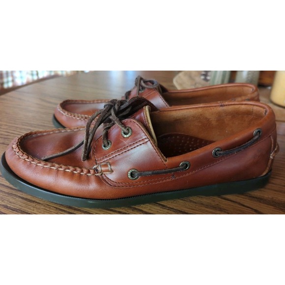 L.L. Bean Camp Moc Brown Leather Boat Shoe Moccasin Mens US  L.L. Bean Leather Brown Moccasin Boat Shoes Size 10 D Lace Up Loafers